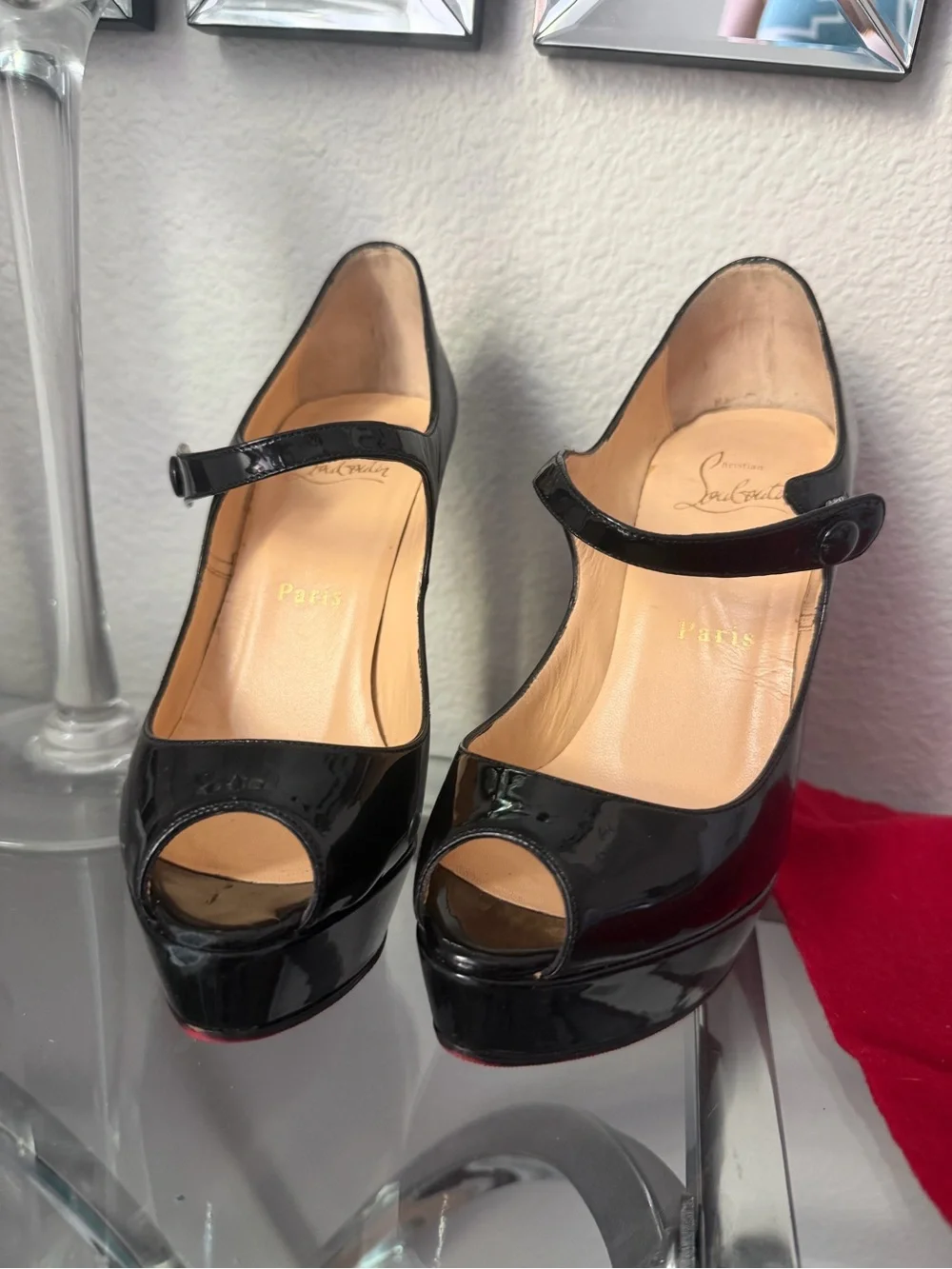 Christian Louboutin Black Patent Mary Jane Pumps with Signature Red Soles
